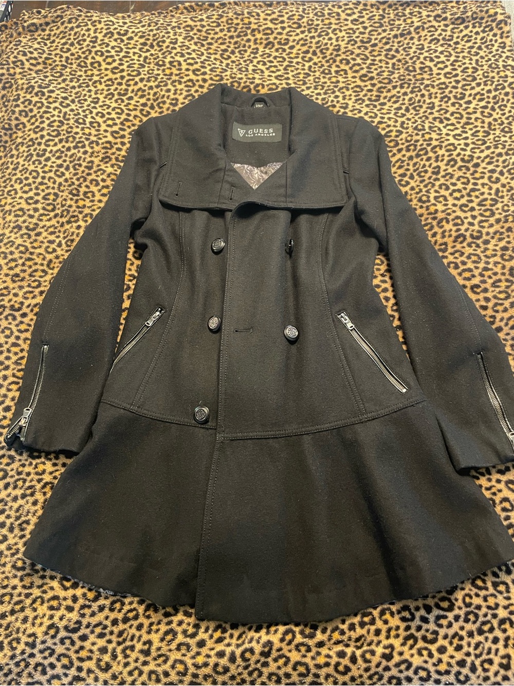 GUESS Los Angeles Black Double-Breasted Coat